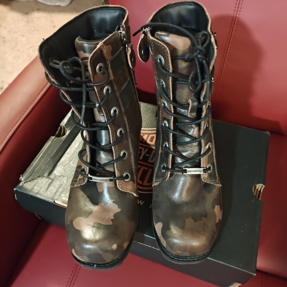 Harley-Davidson Brown Combat Moto Boots Leather Lace-Up